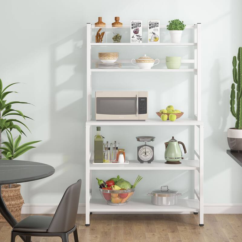 Brown/ Black 5-Tier Industrial Kitchen Bakers Rack Microwave Stand with Hutch,White Modern Kitchen Utility Storage Shelf
