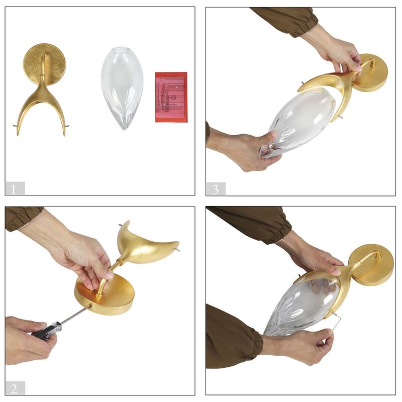 Modern 1-Light LED Gold Wall Sconce Elegant Teardrop Bubble Glass Bathroom Vanity Light - 5" W x 4.1" D x 15.7" H