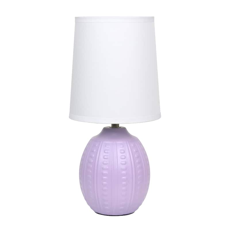 Ceramic Oval Table Lamp with Fabric Shade for Bedroom, Living Room - 6 x 6 x 13 in. (L x W x H) - Lavender