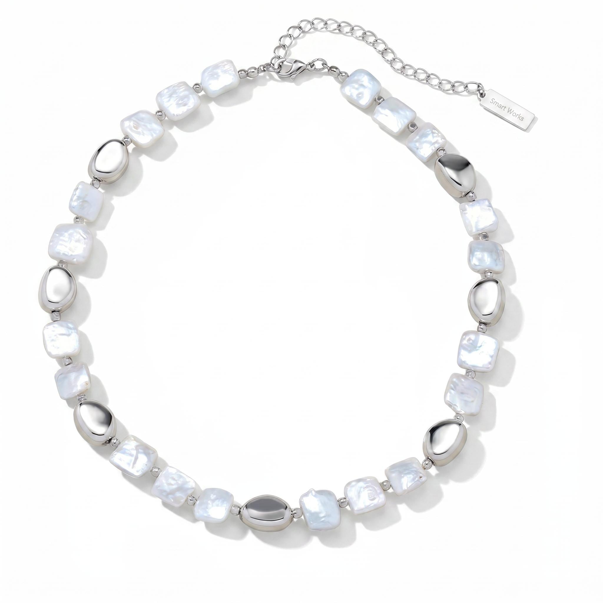 Bliss Diamond Pina Square Pearl Silver Necklace