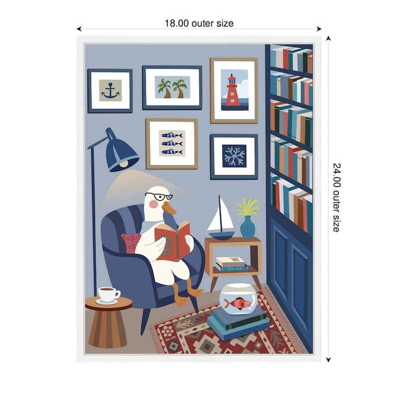 Kate and Laurel Reading Goose by Rachel Lee 3 Birdies Studio Framed Canvas Wall Art Print