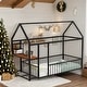 preview thumbnail 2 of 28, Metal Twin Size Kids Bed House Bed with Desk,Shelves,Power Outlets and USB Ports Black