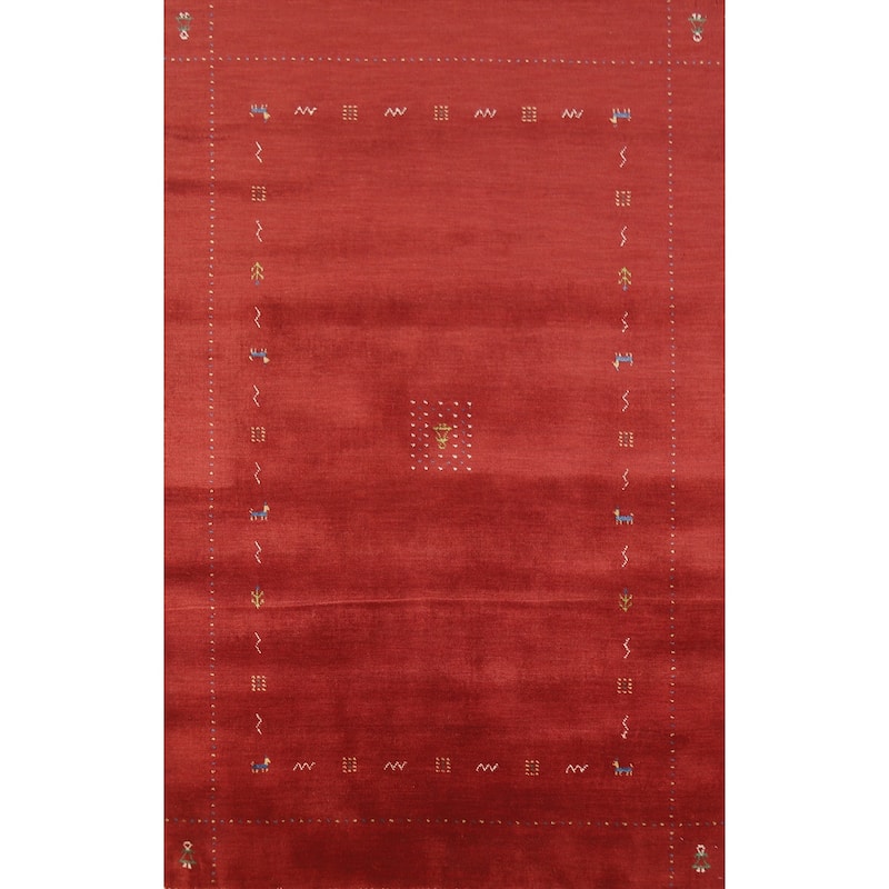 Red Tribal Gabbeh Oriental Area Rug Hand-Knotted Wool Carpet - 4'11" x 7'7"