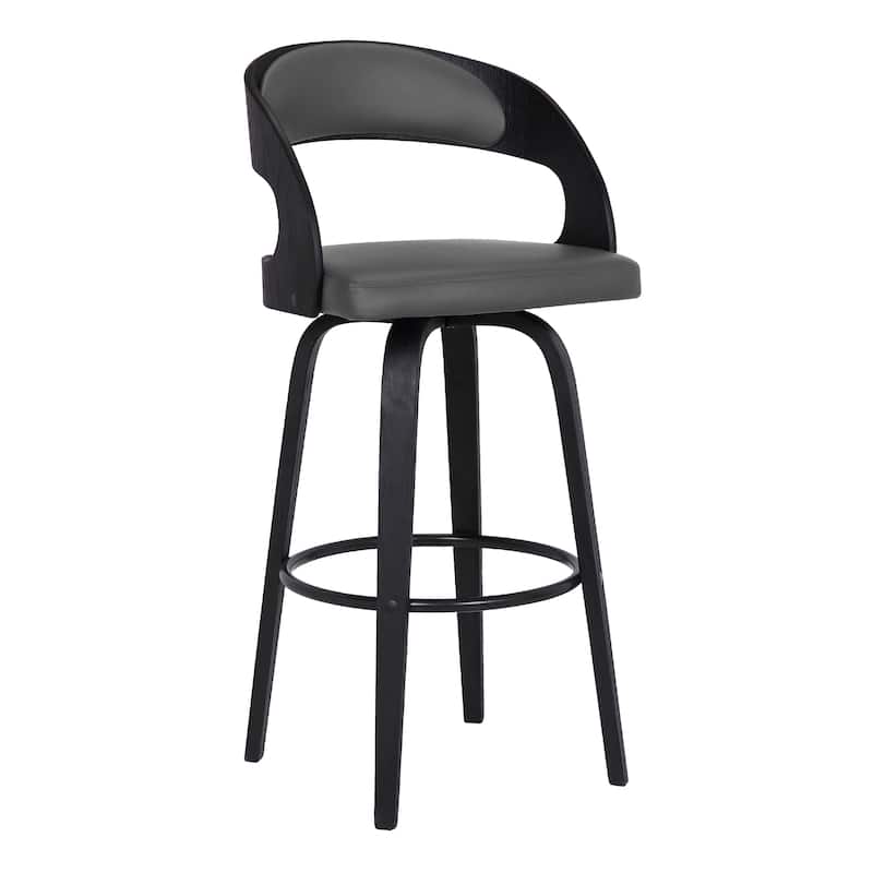 Shelly Mid-Century Swivel Bar Stool, Upholstered Counter Height Stool with Bentwood Legs