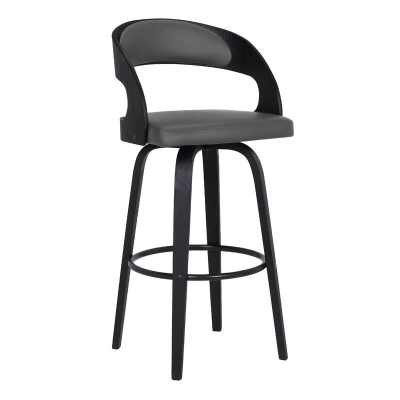 Shelly Mid-Century Swivel Bar Stool, Upholstered Counter Height Chair with Bentwood Legs