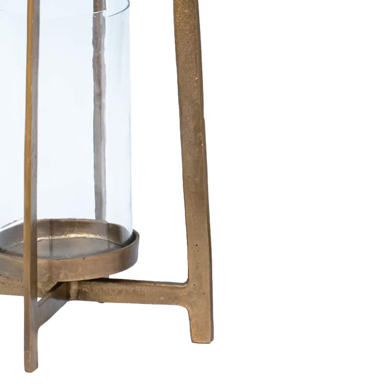 Raime Large Antique Brass Finished Cast Aluminum and Glass Modern 26" Tall Lantern