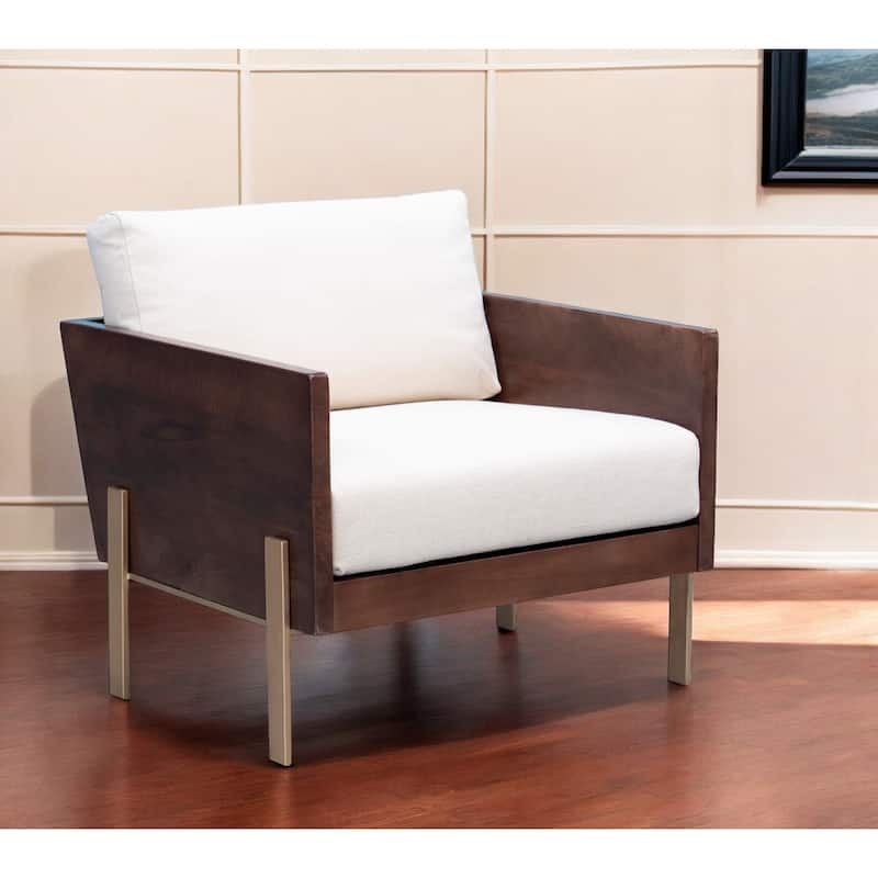 HomeRoots 31" White Brown And Gold Top Grain Leather Arm Chair - 31' X '22' X '31 - 31' X '22' X '31