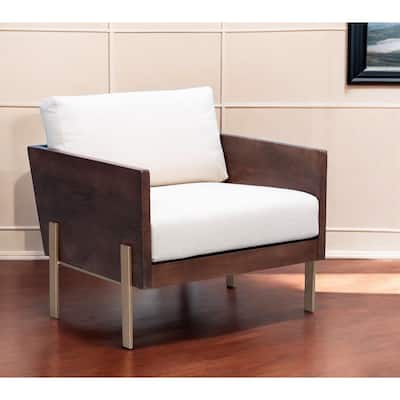 HomeRoots 31" White Brown And Gold Top Grain Leather Arm Chair - 31' X '22' X '31