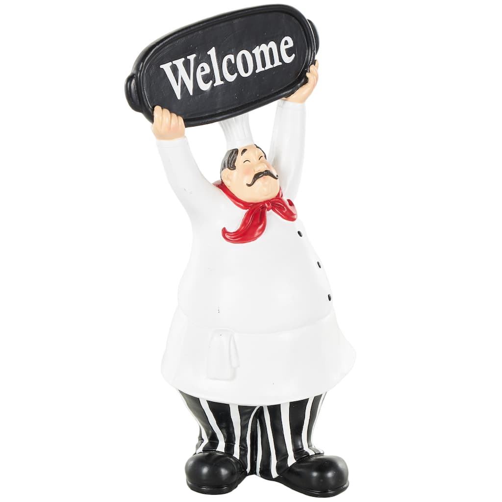 Polystone Chef Kitchen Decorative Figurine Decorative Sculpture with Welcome Sign - White - Roche River Decor