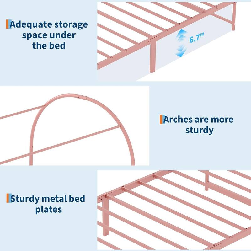 Twin Canopy Bed Frame, with Upholstered Headboard