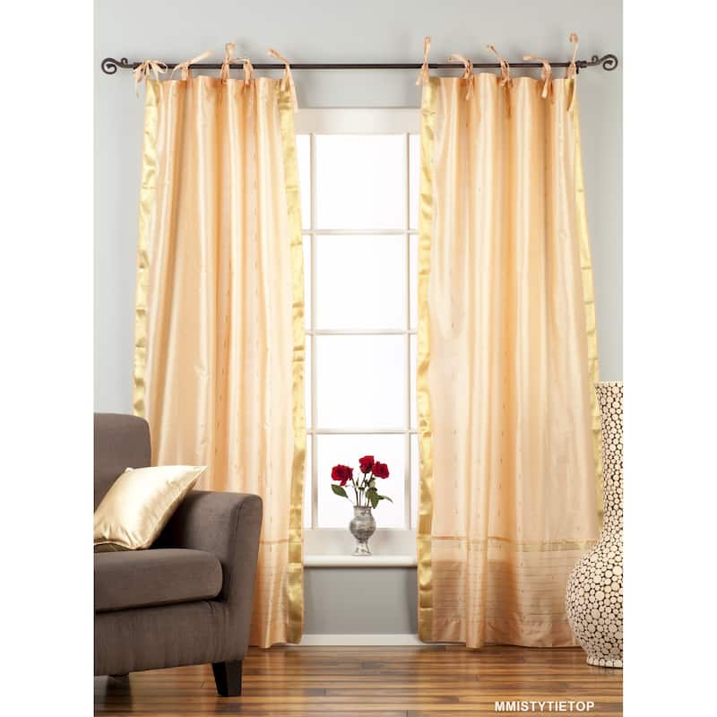 Misty Rose Tie Top Sheer Sari Curtain / Drape / Panel - Pair - 80" W X 108" L (Lined) - 108 Inches