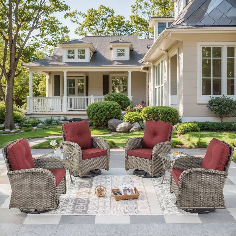Outdoor Wicker Swivel Gliders Chairs with Side Table - Red - Grey