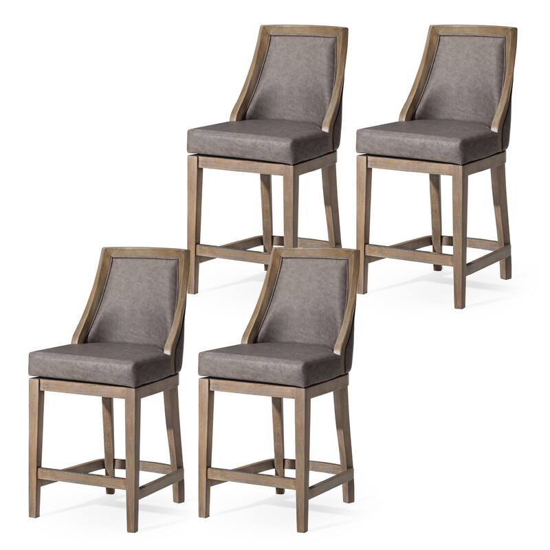 Maven Lane Vienna Swivel Kitchen Stool - Set of 4 - Reclaimed Oak Vegan Leather - Counter Height