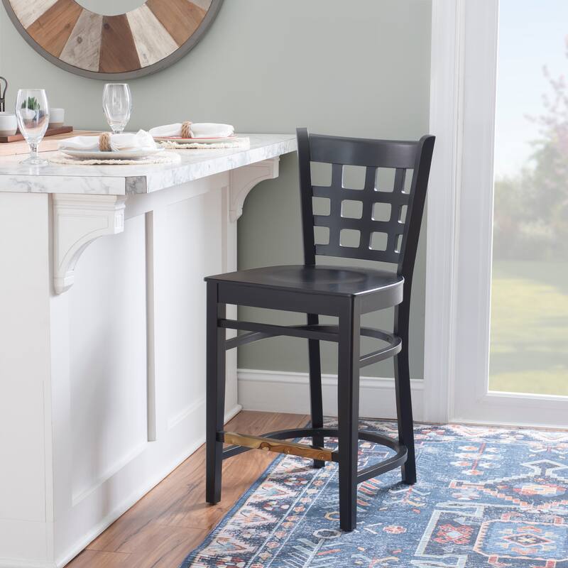 Linon Levan Counter Stool Black Wood Seat Set Of 2