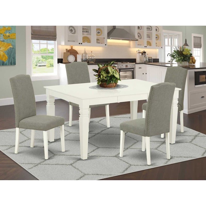 Rectangle Kitchen Table Set - 5Pc Dining Table with Chairs - Antique Appeal - 42/60 Inch Table & Linen White Legs