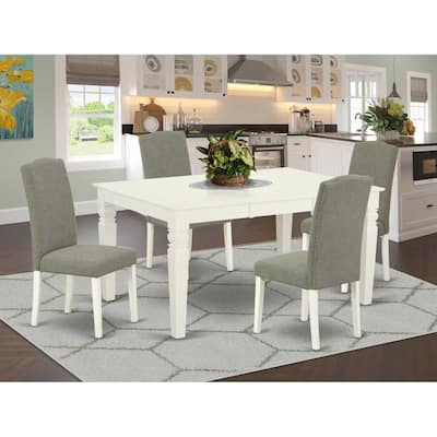 Rectangle Kitchen Table Set - 5Pc Dining Table with Chairs - Antique Appeal - 42/60 Inch Table & Linen White Legs