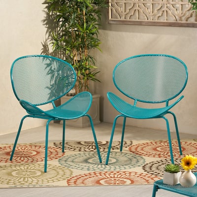 Roomfitters Modern Accent Chair, Stylish Mesh Patio Seating, Lightweight Durable Design for Comfort, Teal (Set of 2)