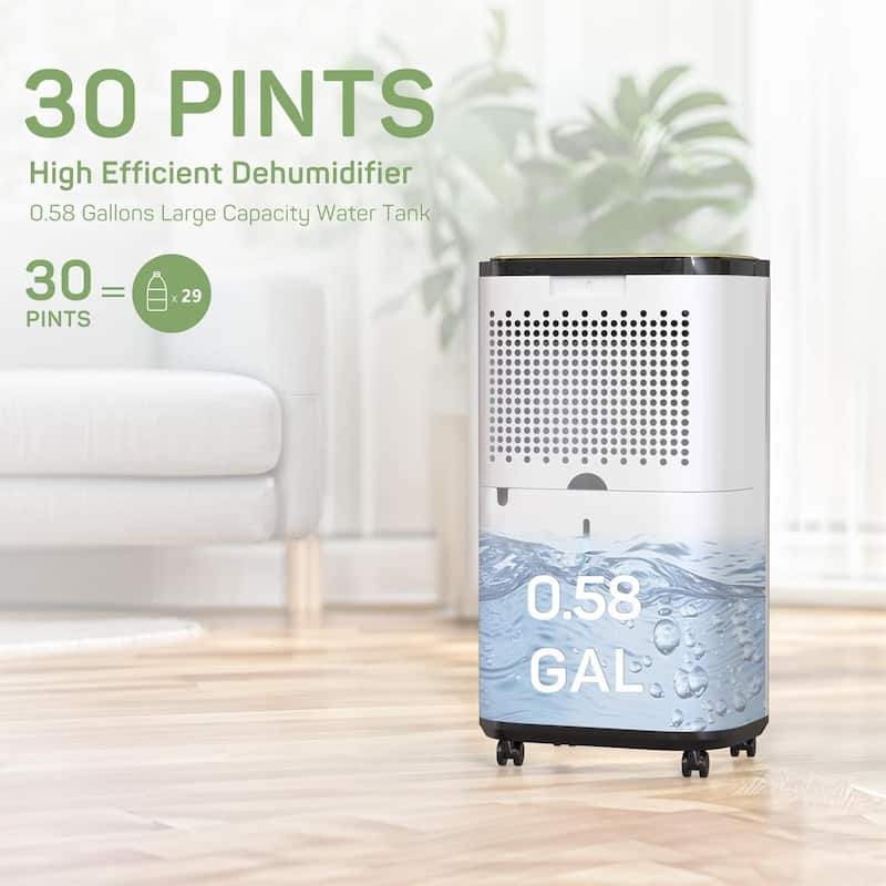 30 Pints Dehumidifier for Basement with Drain Hose for Auto or Manual Drainage, 2000 Sq.Ft Energy Star Dehumidifiers for Home