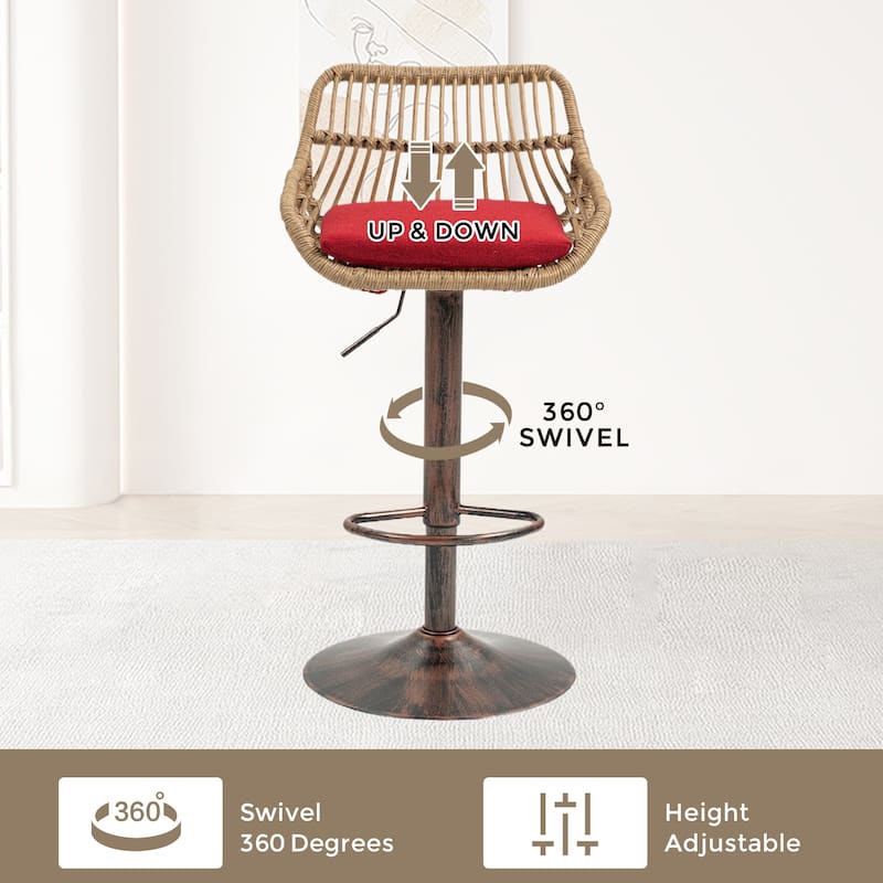Set of 2 Swivel Upholstered Adjustable Counter Height Bar Stools With Footrest
