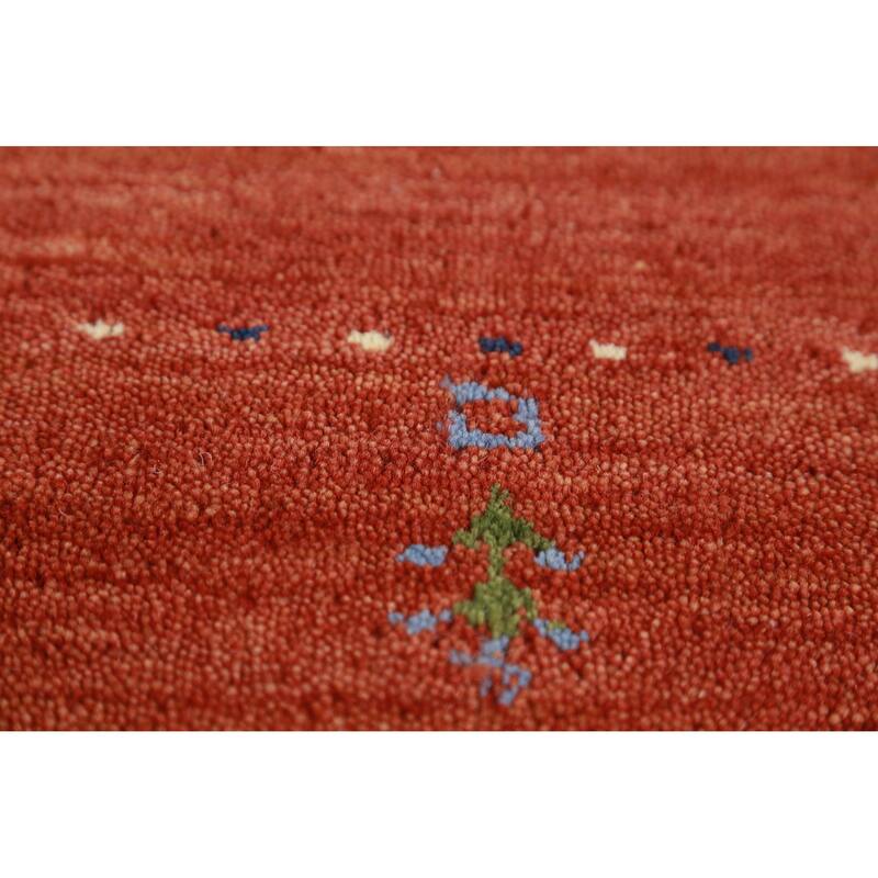 Orange Gabbeh Indian Foyer Rug Hand-Knotted Tribal Wool Carpet - 3'0" x 4'11"