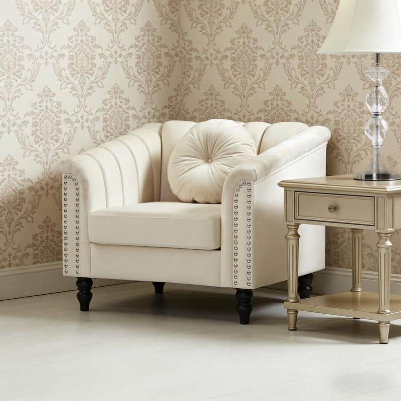 Modern Upholstered Single Sofa with Ergonomic Back & Solid Wood Legs