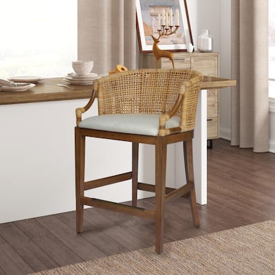 Martha Stewart Playa Handcrafted Rattan & Wood Counter Stool 25" H