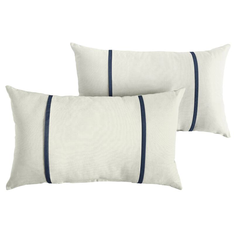 Sorra Home Sunbrella Outdoor Double Petite Flange Pillow Set of 2 - Sunbrella - Canvas Natural/Spectrum Indigo - 14 in H x 24 in W x 6 in D