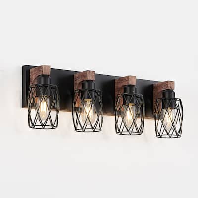 24" Industrial Vintage 4-Light Wall Sconce, Cage Wall Lighting Fixture