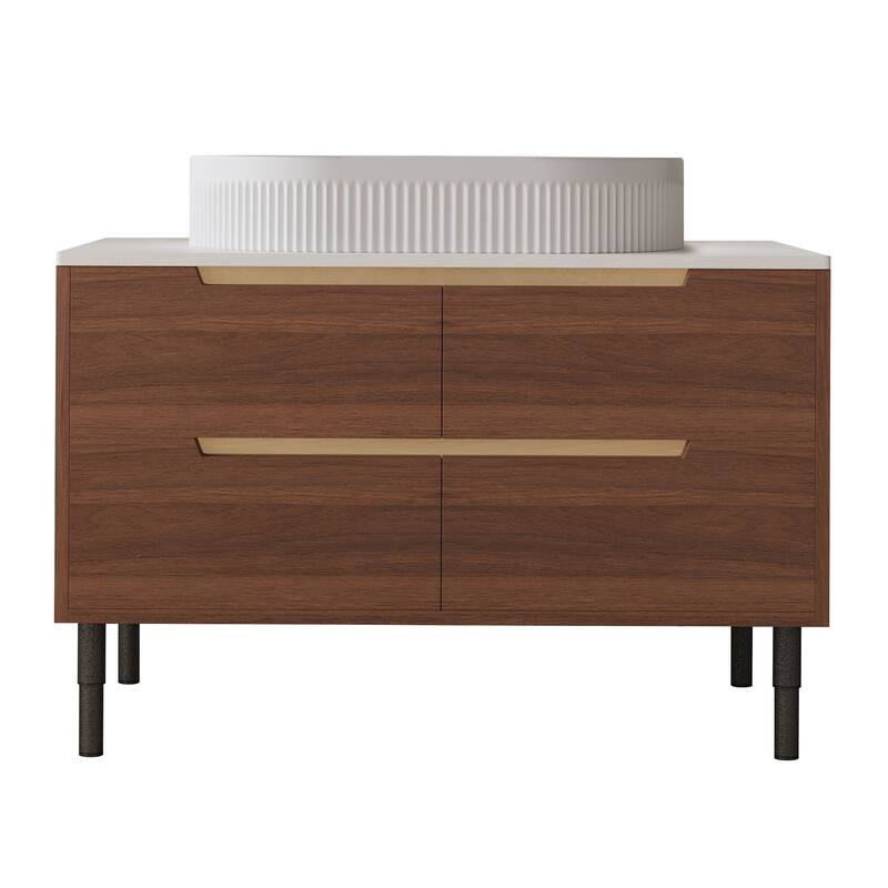 36 inch Bathroom Vanity, Freestanding or Wall Mounted with Ceramic Integrated Sink & Soft-Close Drawers