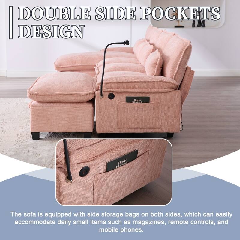 106.69" Modular U-shaped Sectional Sofa with Chaise Lounge and Ottoman, Pillows