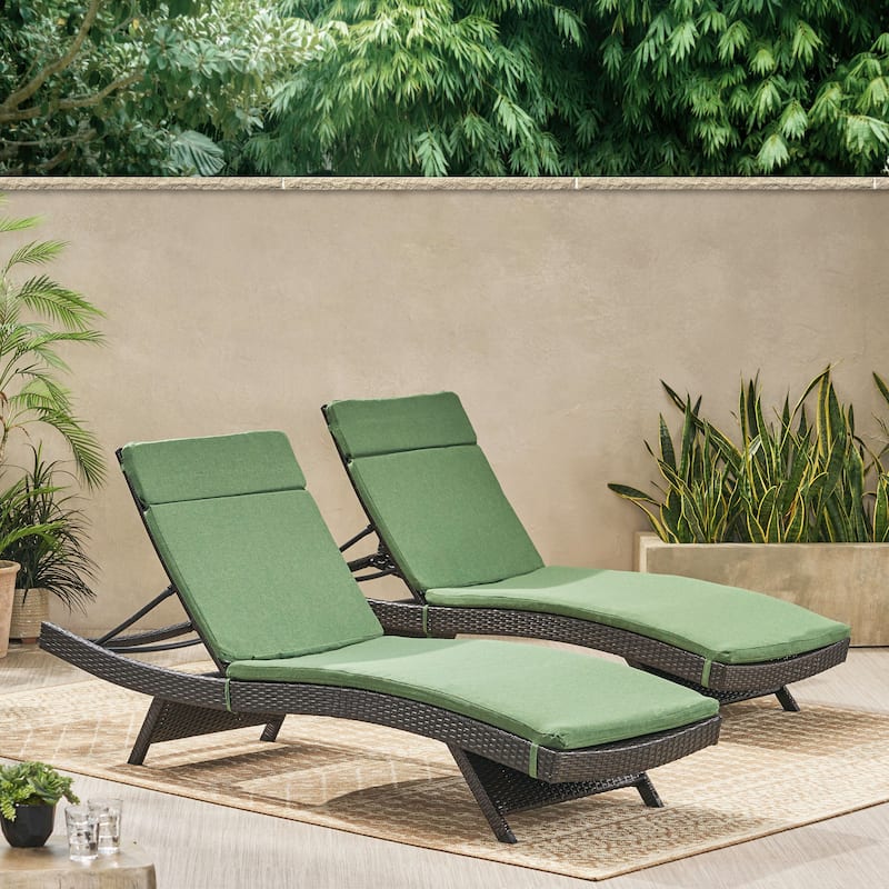 Salem Outdoor Wicker Lounge with Water Resistant Cushion (Set of 2) by Christopher Knight Home - Multibrown + Jungle Green