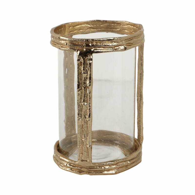 Aluminum Glass Pillar Holder Sculpted Organic Frame Handcrafted Detail