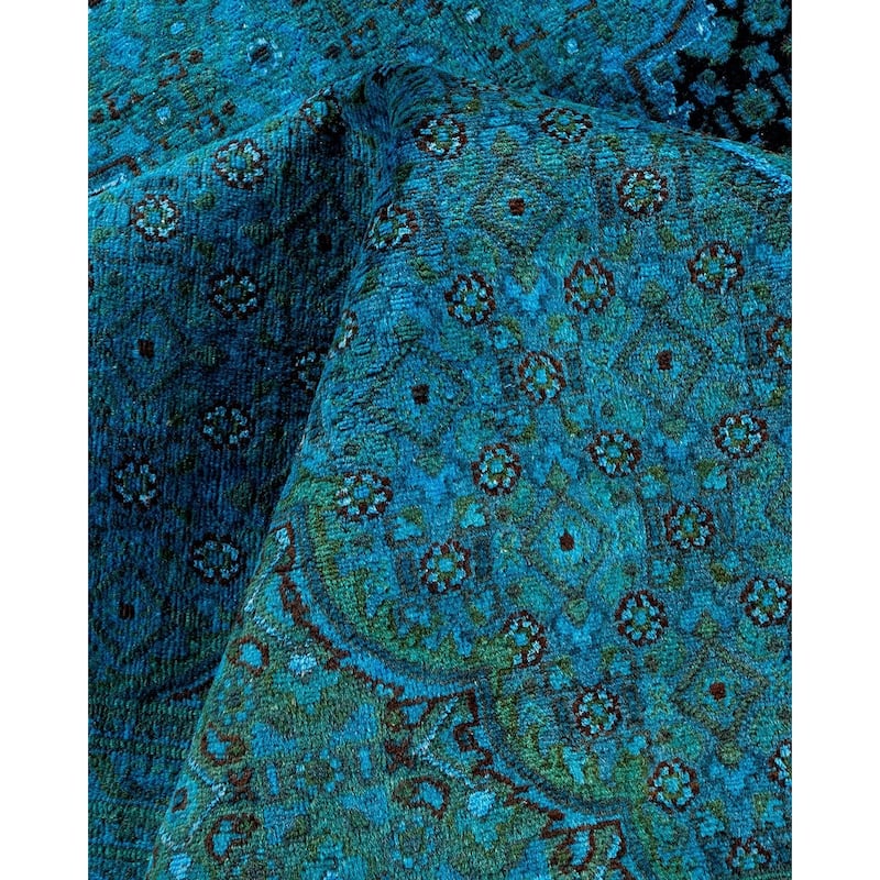 Overton Hand Knotted Wool Vintage Inspired Modern Contemporary Overdyed Blue Area Rug - 10' 2" x 14' 9"