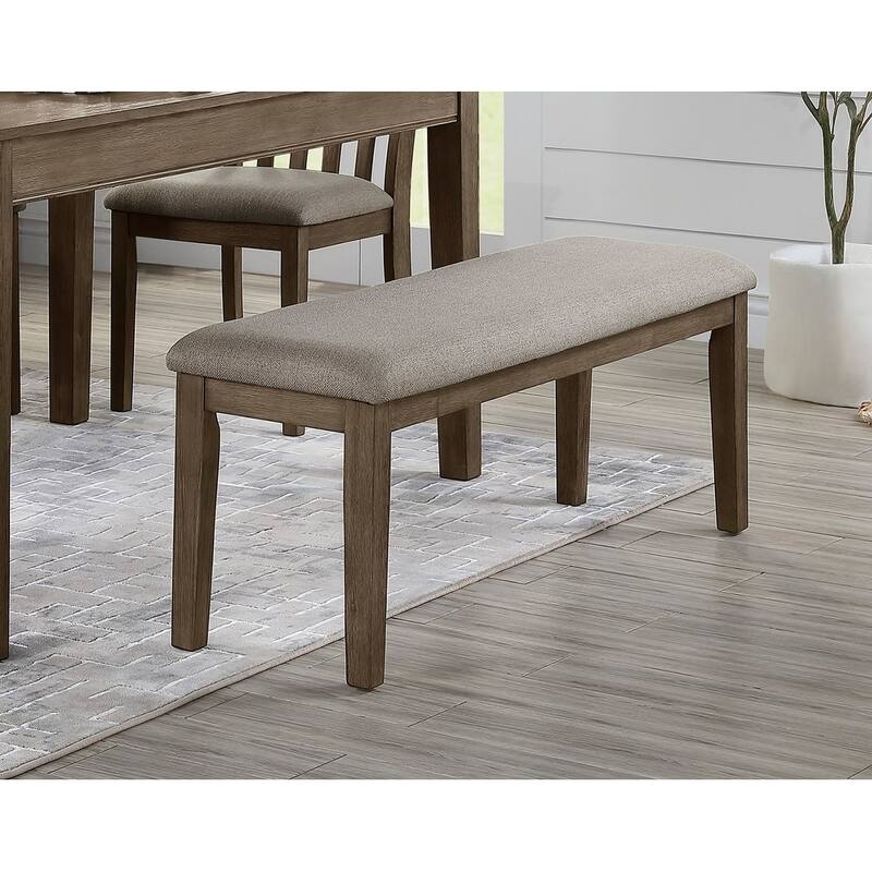 Fabric Upholstered Seat 1pc Bench Wire Brushed Brown Finish Wooden Frame Dining Room Furniture - Brown Mix