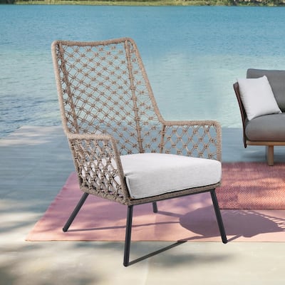 Marco Indoor Outdoor Steel Lounge Chair with Rope and Grey Cushion