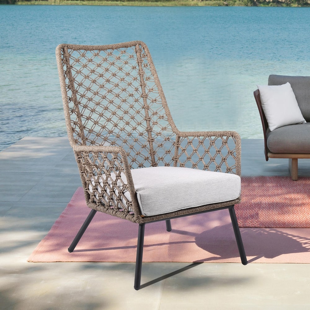 Marco Indoor Outdoor Steel Lounge Chair with Rope and Grey Cushion