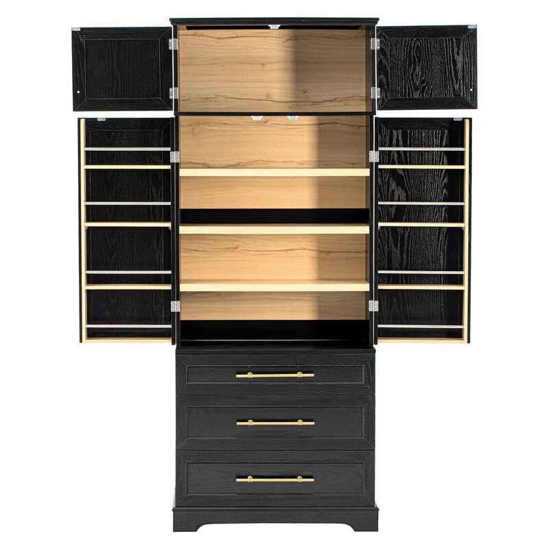 Freestanding Pantry Cabinet, Tall Storage Cupboard with 8 Door Shelves, 3 Adjustable Shelves, 3 Large Drawers, Kitchen Hutch