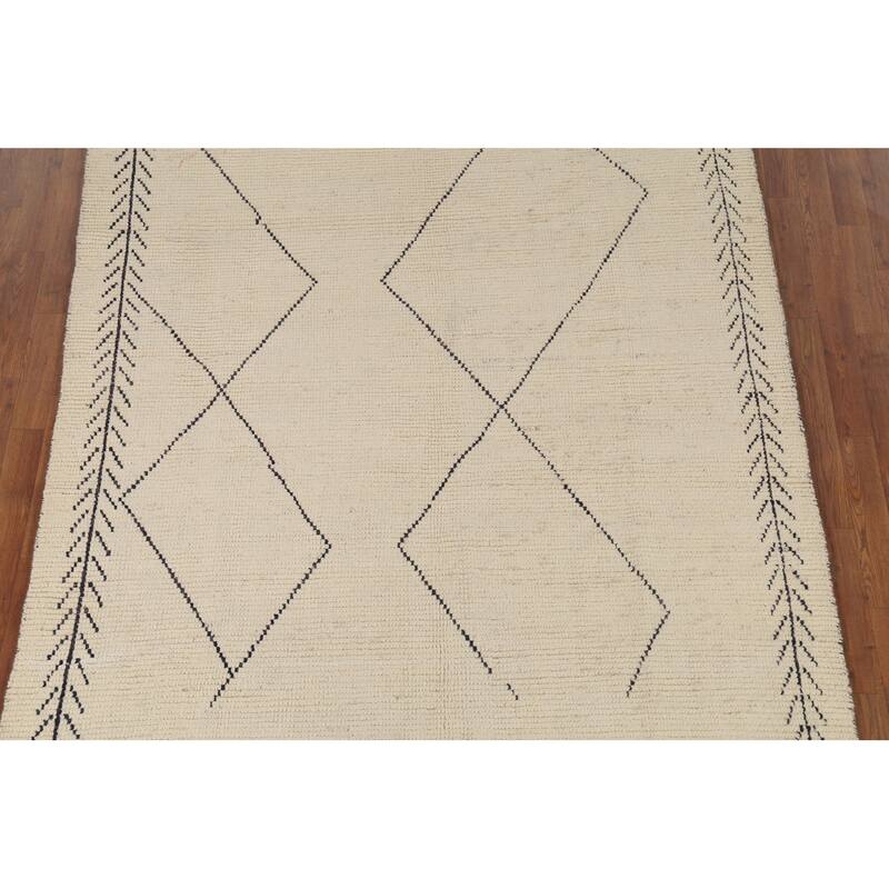 Moroccan Oriental Area Rug Handmade Abstract Wool Carpet - 5'11"x 9'8"