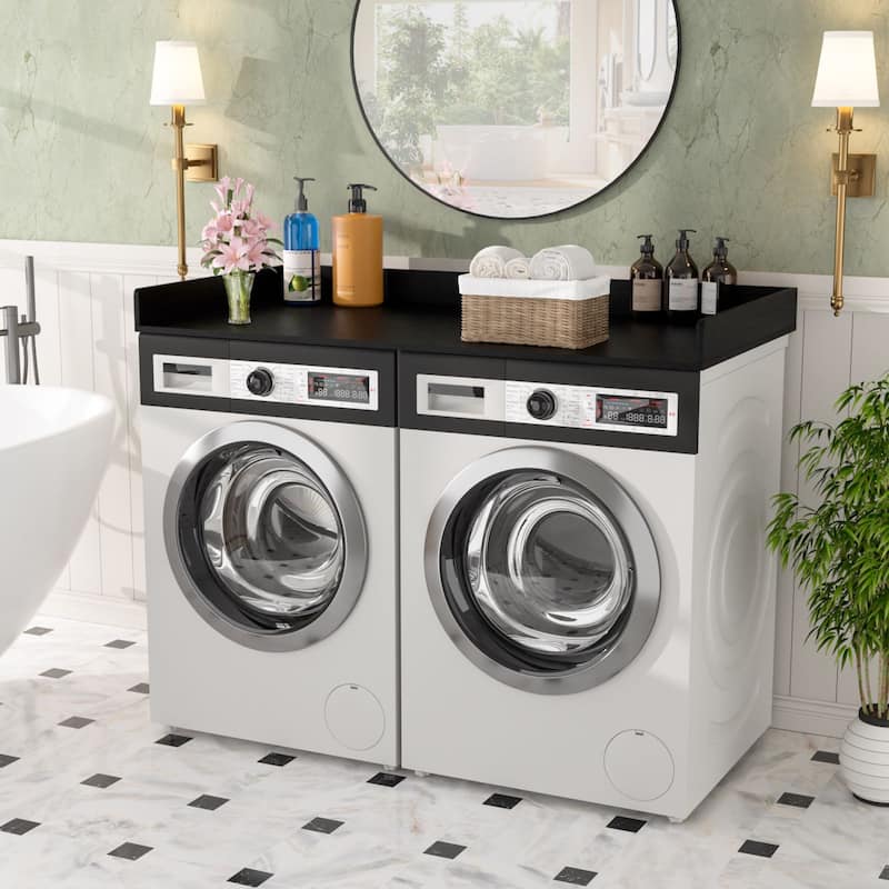 VEIKOUS Bamboo Washer Dryer Countertop, Laundry Room Organization Topper with Anti-Slip Design - Black