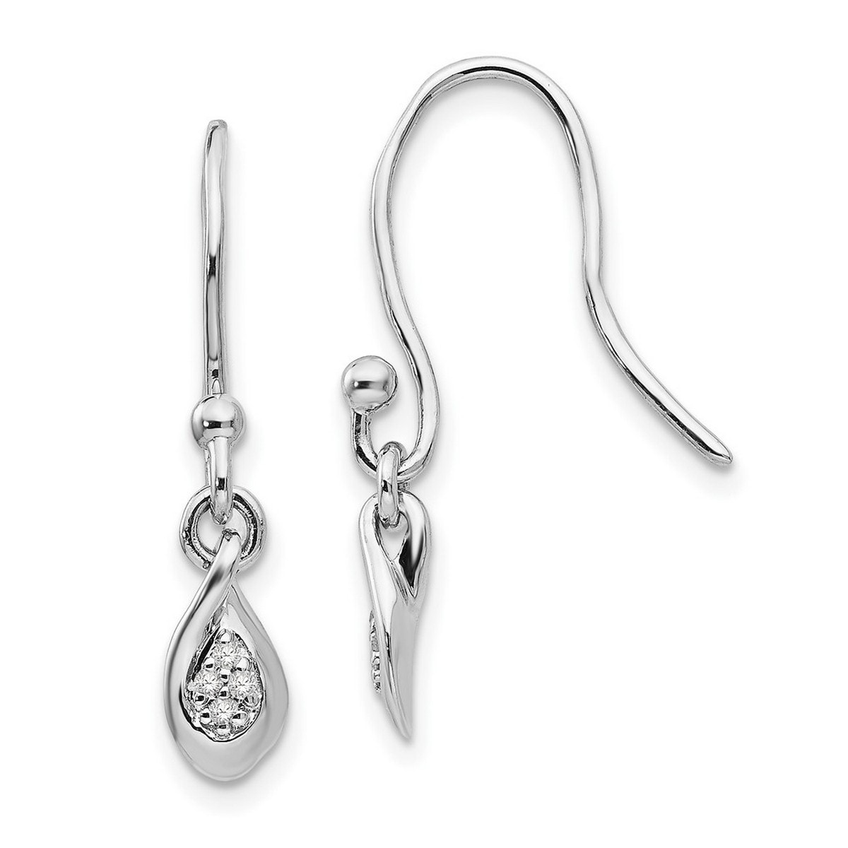 Curata 925 Sterling Silver 25x6mm Genuine Diamond Teardrop Hook Earrings