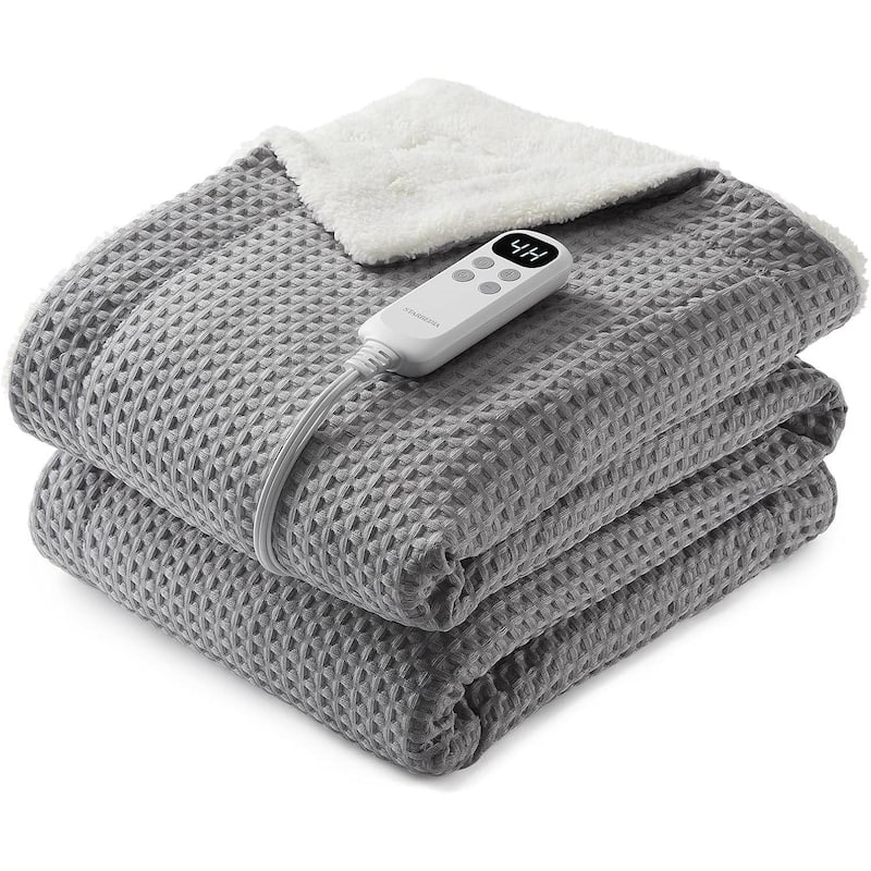 Fast Heating Heated Blanket Throw with LCD Controller, Grey