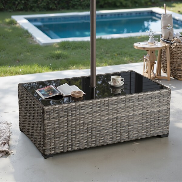 XIZZI Outdoor Wicker Coffee Table with Umbrella Hole - On Sale