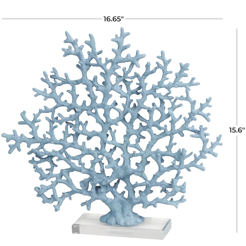 Resin Coral Decorative Sculpture with Clear Resin Base - White or Blue - Roche River Decor
