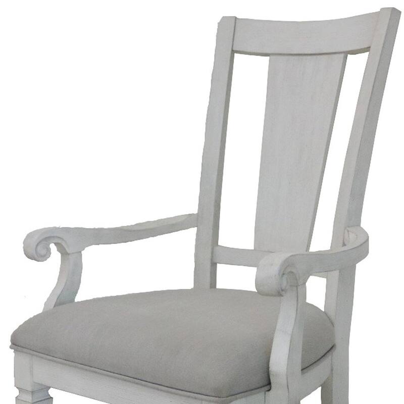 HomeRoots Set of Two Light Gray and White Upholstered Linen And Solid Wood Open Back Dining Arm Chairs