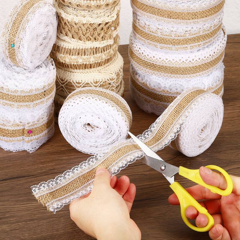 1" Wide Burlap Fabric Ribbon Wired Jute Lace Crafts Rolls Floral