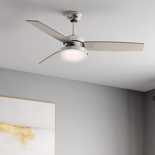 slide 2 of 19, Hunter 52" Sentinel Ceiling Fan with LED Light Kit and Handheld Remote Brushed Nickel