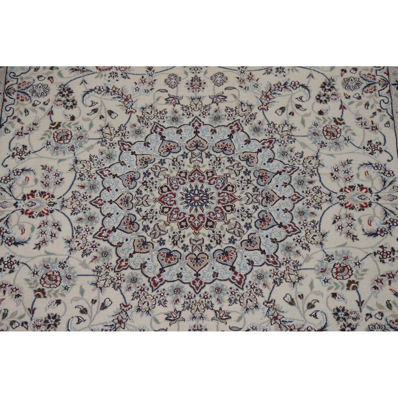 Handmade Wool & Silk Nain Persian Area Rug Oriental Carpet - 6'7"x 9'7"