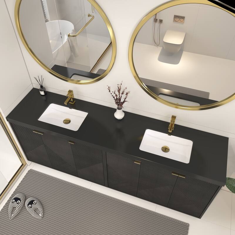 Milano 84" Freestanding Bathroom Vanity with Double Black Acrylic Sink