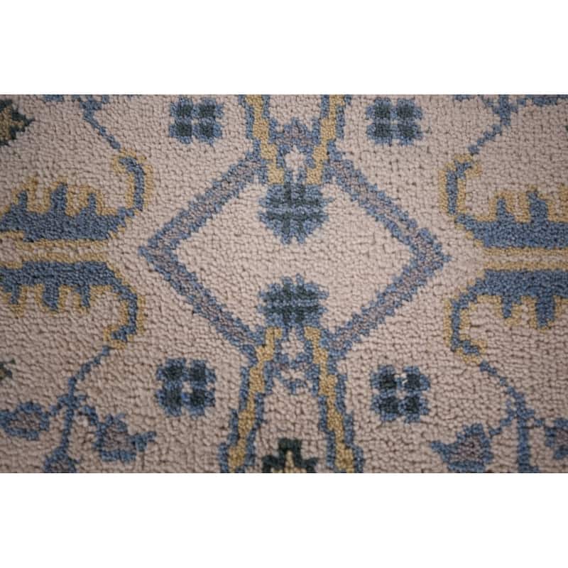 Ivory & Blue Oushak Oriental Runner Rug Handmade Wool Carpet - 2'6"x 7'9"