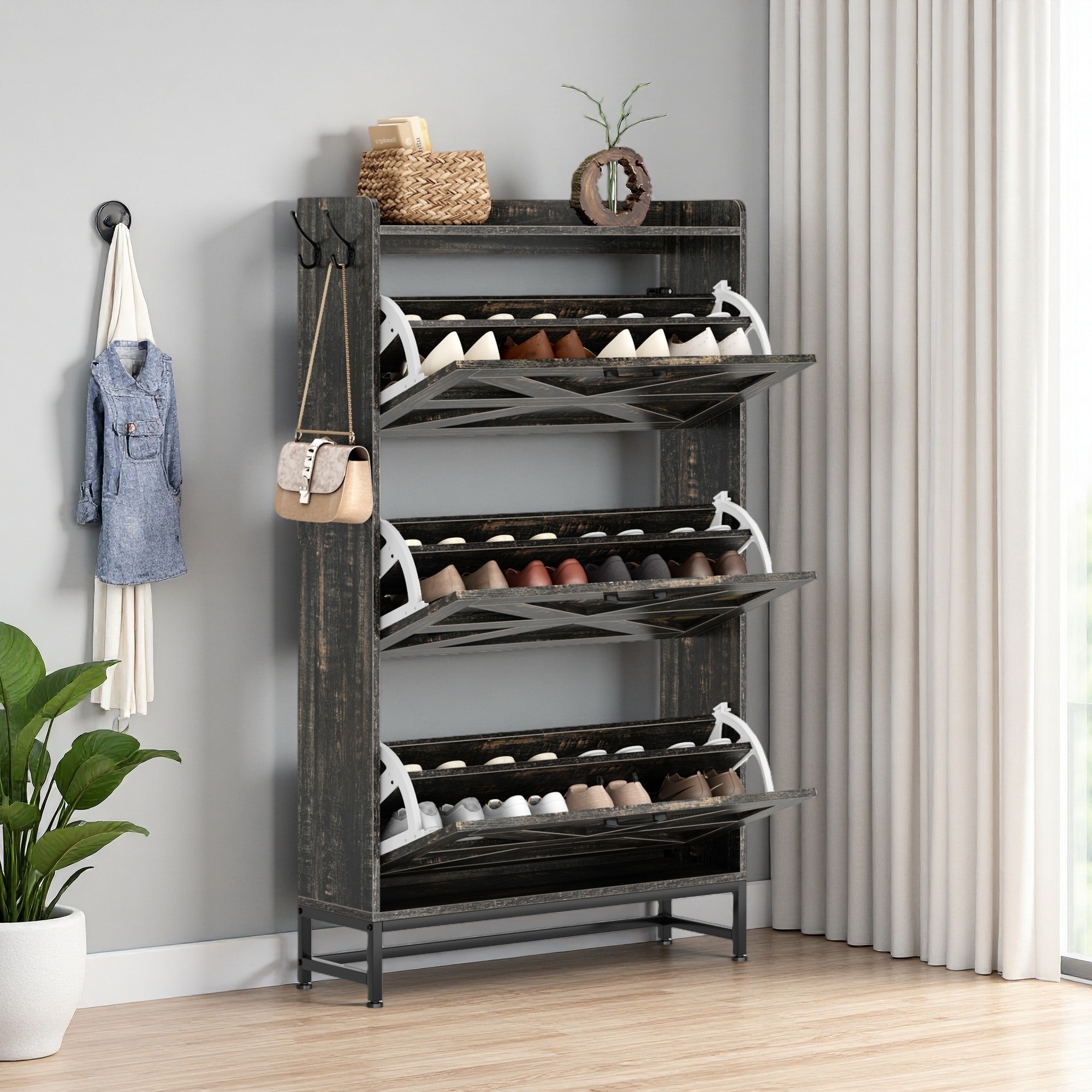 Large Capacity Shoe Cabinet with Side Hook